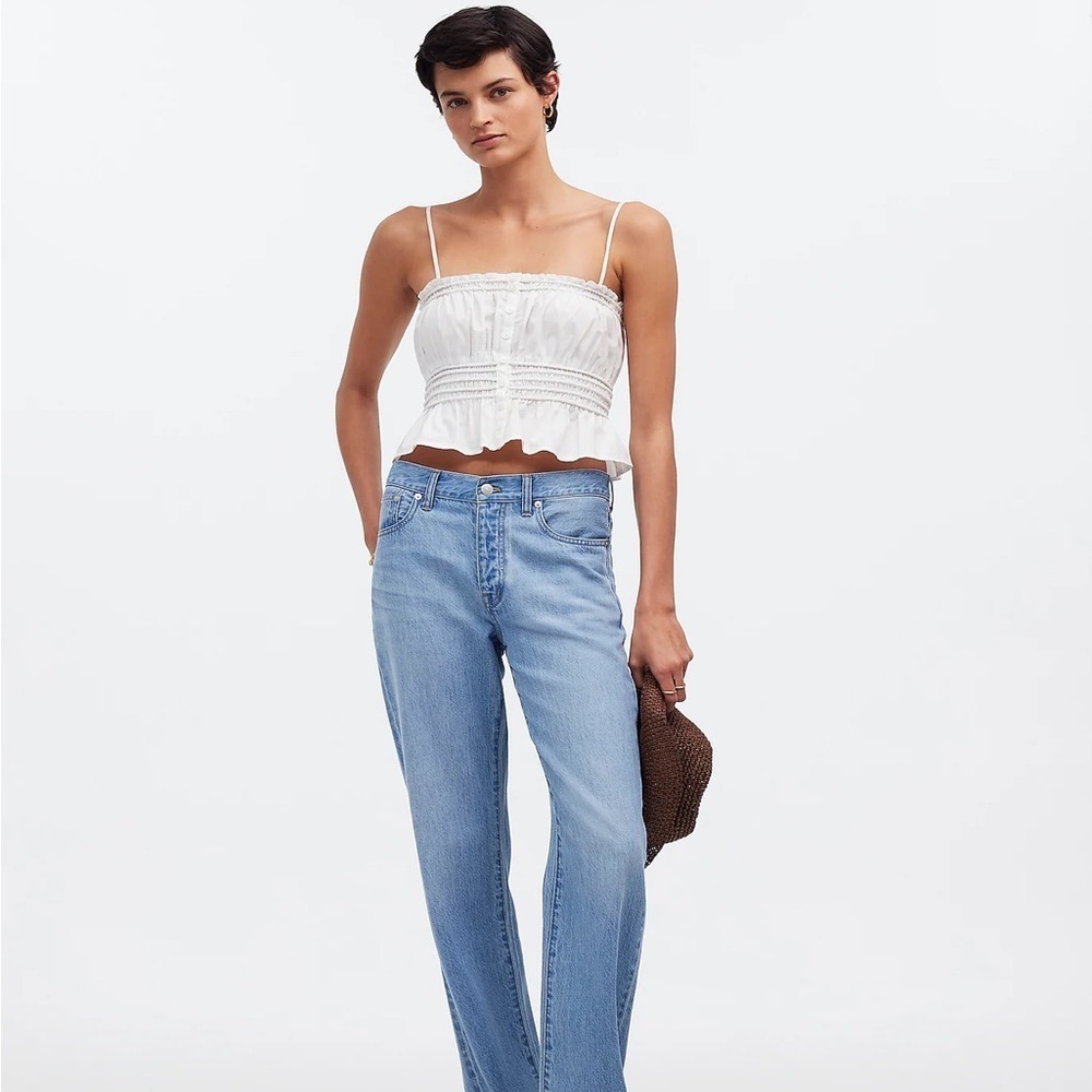 Madewell Smocked Button-Front Top in Poplin XL - Picture 3 of 11